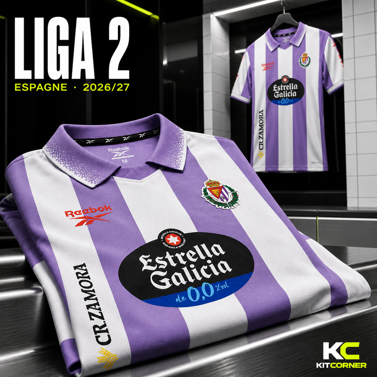 Collection Liga 2 Espagne : maillot du Real Valladolid à rayures violettes et blanches