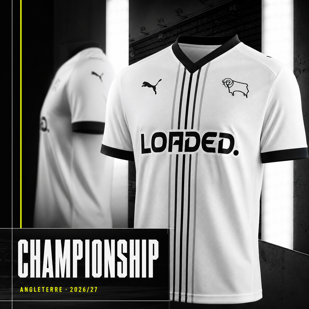 Collection Championship Angleterre : maillot blanc et noir de Derby sur cintre