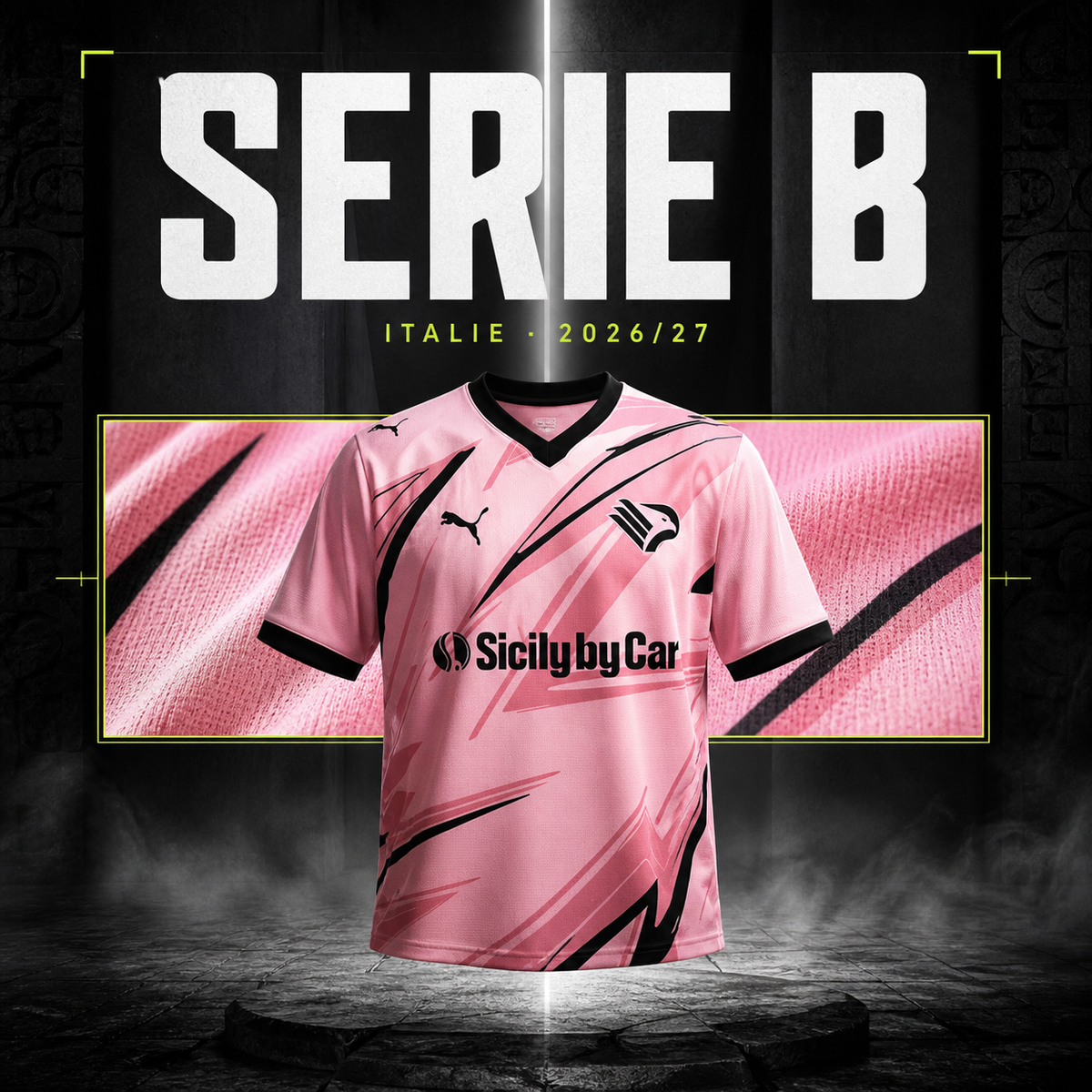 Collection Serie B Italie : maillot rose de Palerme présenté sous le titre Serie B