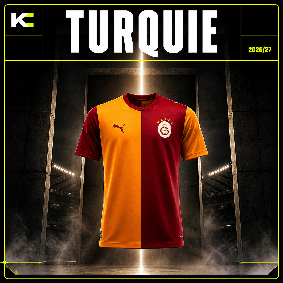 Collection Süper Lig Turquie : maillot rouge et orange de Galatasaray sous éclairage de stade
