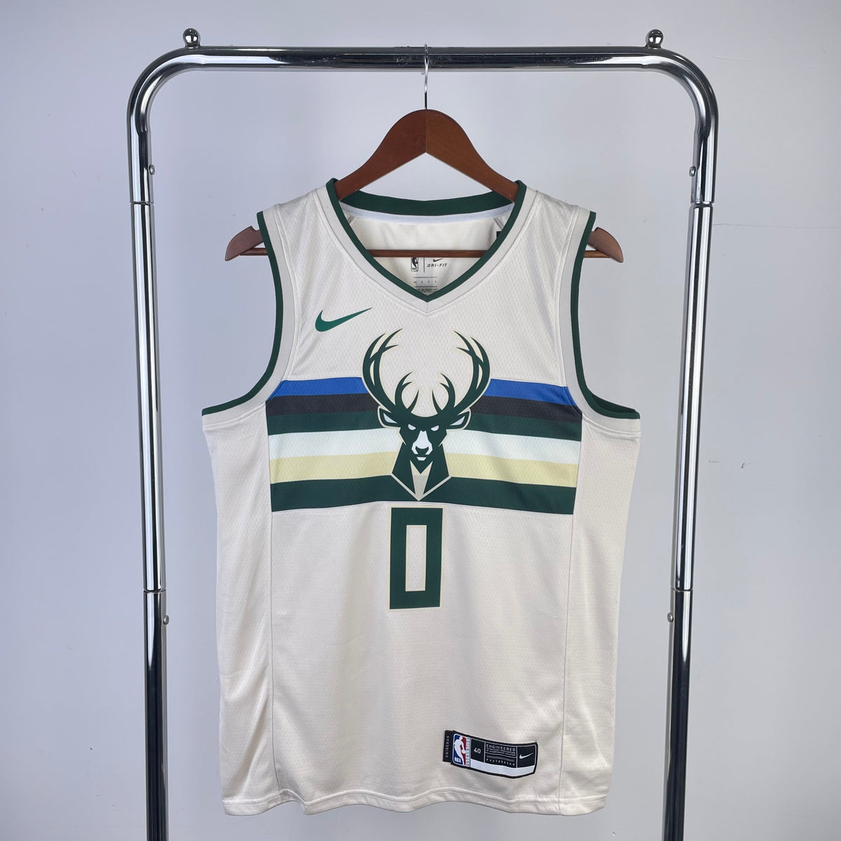 Maillot Milwaukee Bucks Modele Deer a bandes - Creme