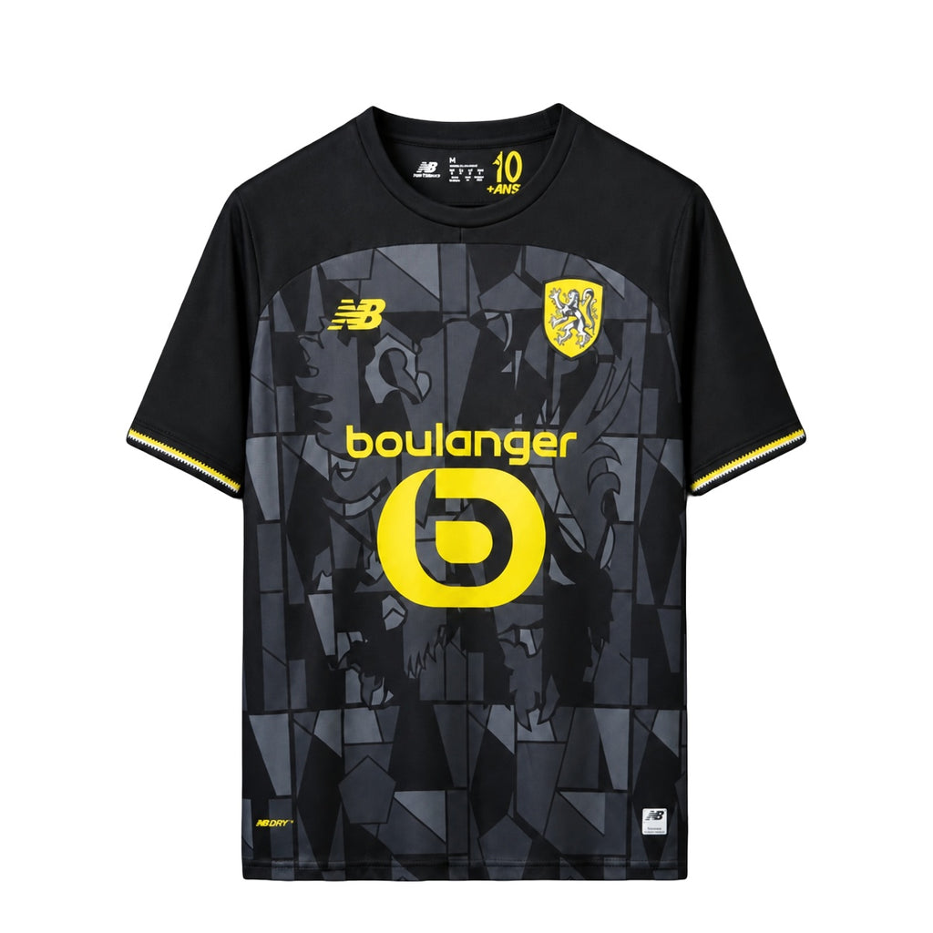 Maillot Lille Fans, modèle vitrail noir et jaune, vue de face