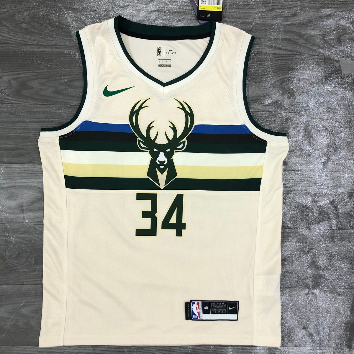Maillot Milwaukee Bucks Modele Deer a bandes - Creme