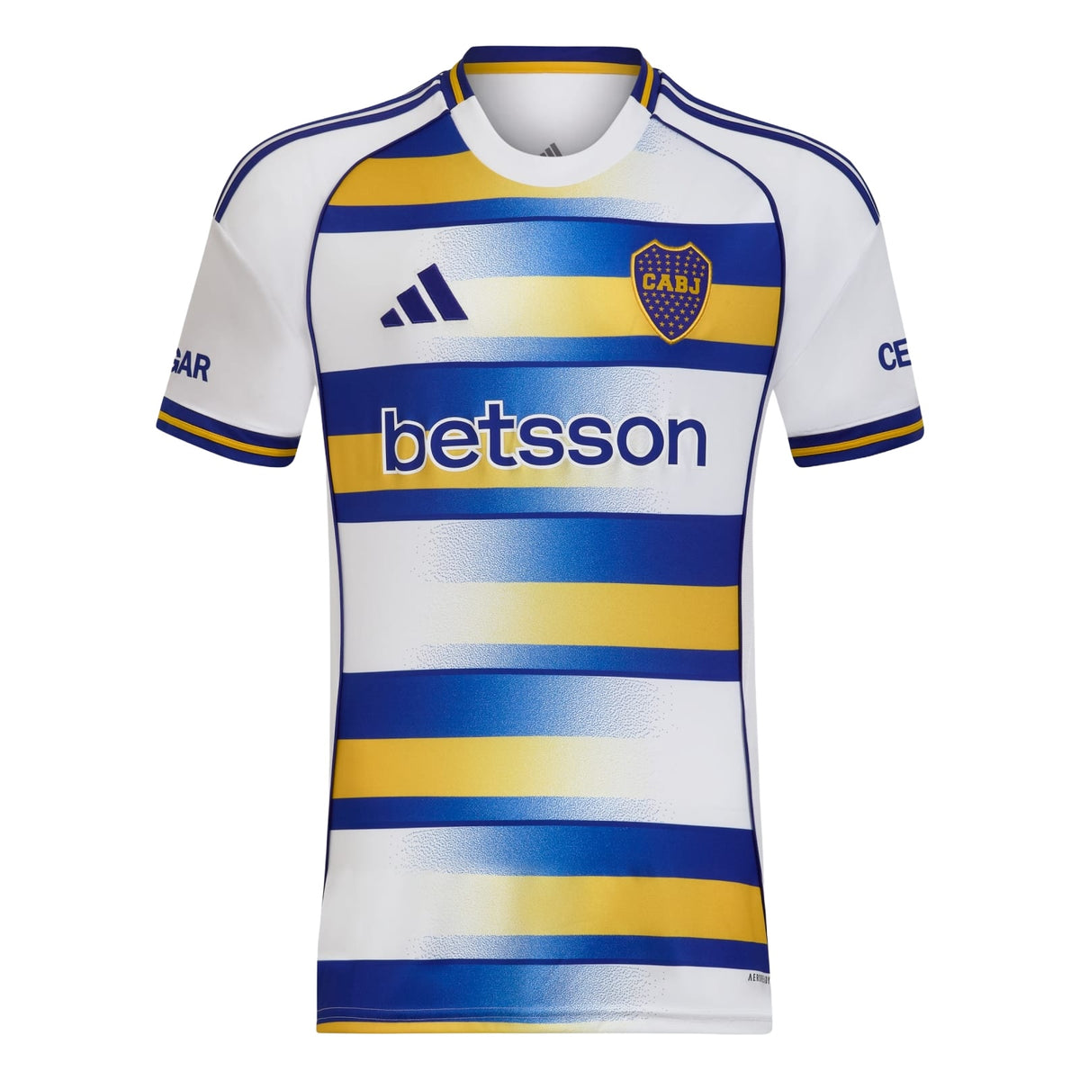 Maillot Boca Juniors Third, modèle 2026 JJ4294, blanc rayé bleu et jaune, vue de face