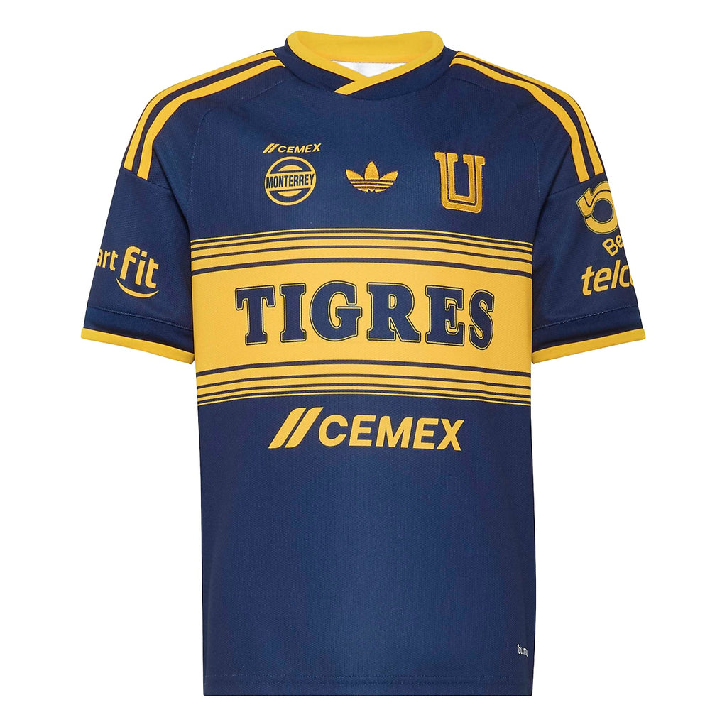 Maillot Tigres UANL enfant extérieur 2026-2027, bleu marine et jaune, vue de face